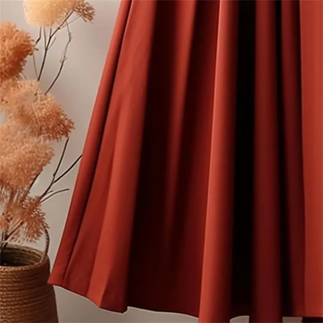 Women's Spring Fashion Solid Color Bow Fold Loose High Waist Elastic A-Line Mid Length Skirts