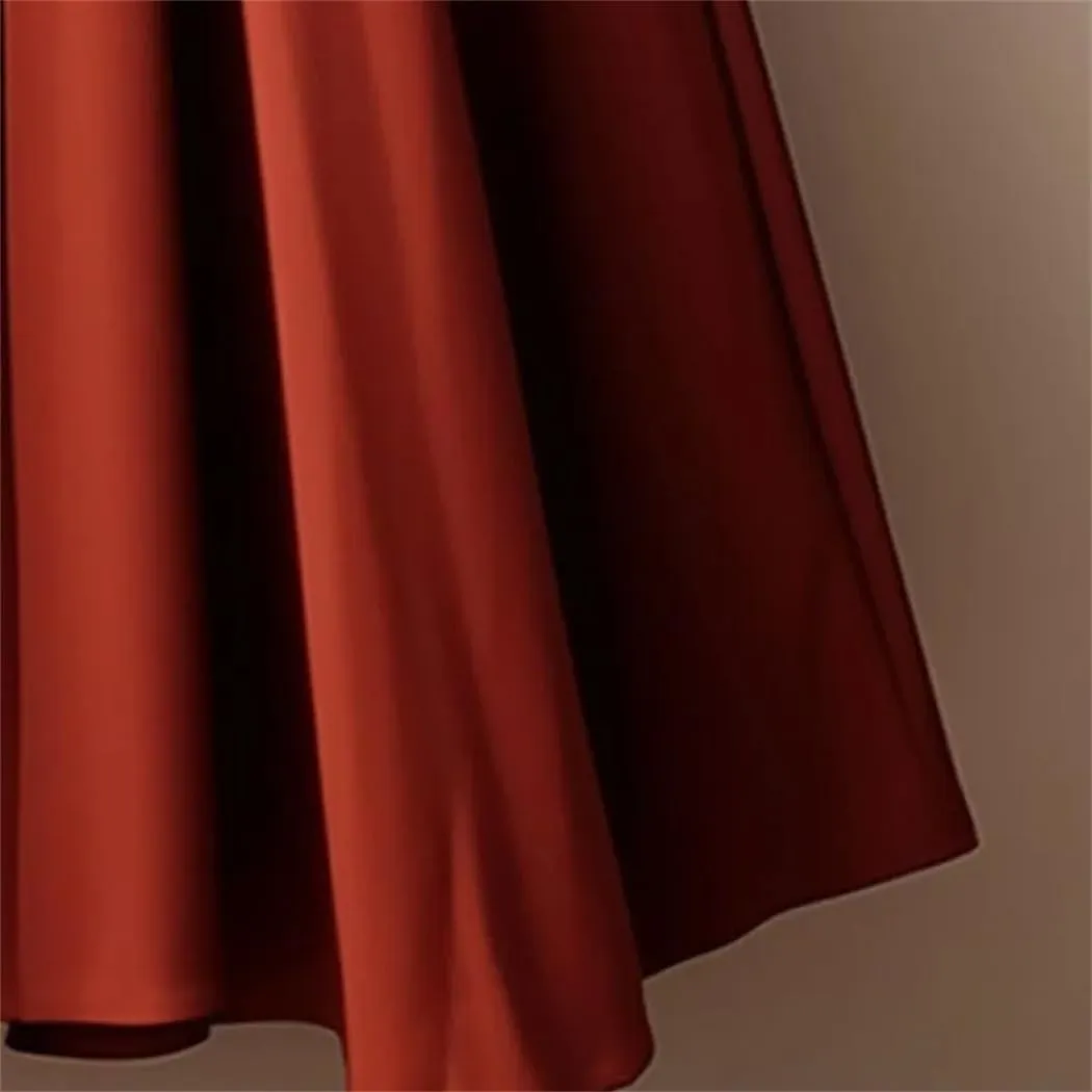 Women's Spring Fashion Solid Color Bow Fold Loose High Waist Elastic A-Line Mid Length Skirts