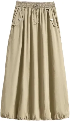 Women's Spring Summer Korean Casual Skirt Slim Lace Up Elastic High Waist A-Line Maxi Work Skirts