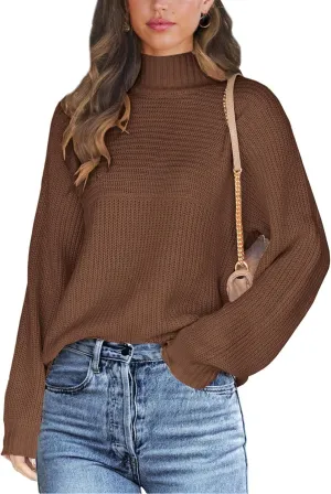 Womens Turtleneck Long Sleeve Knit Pullover Sweaters Solid Fall Winter Casual Spilt Hem Sweater Tops
