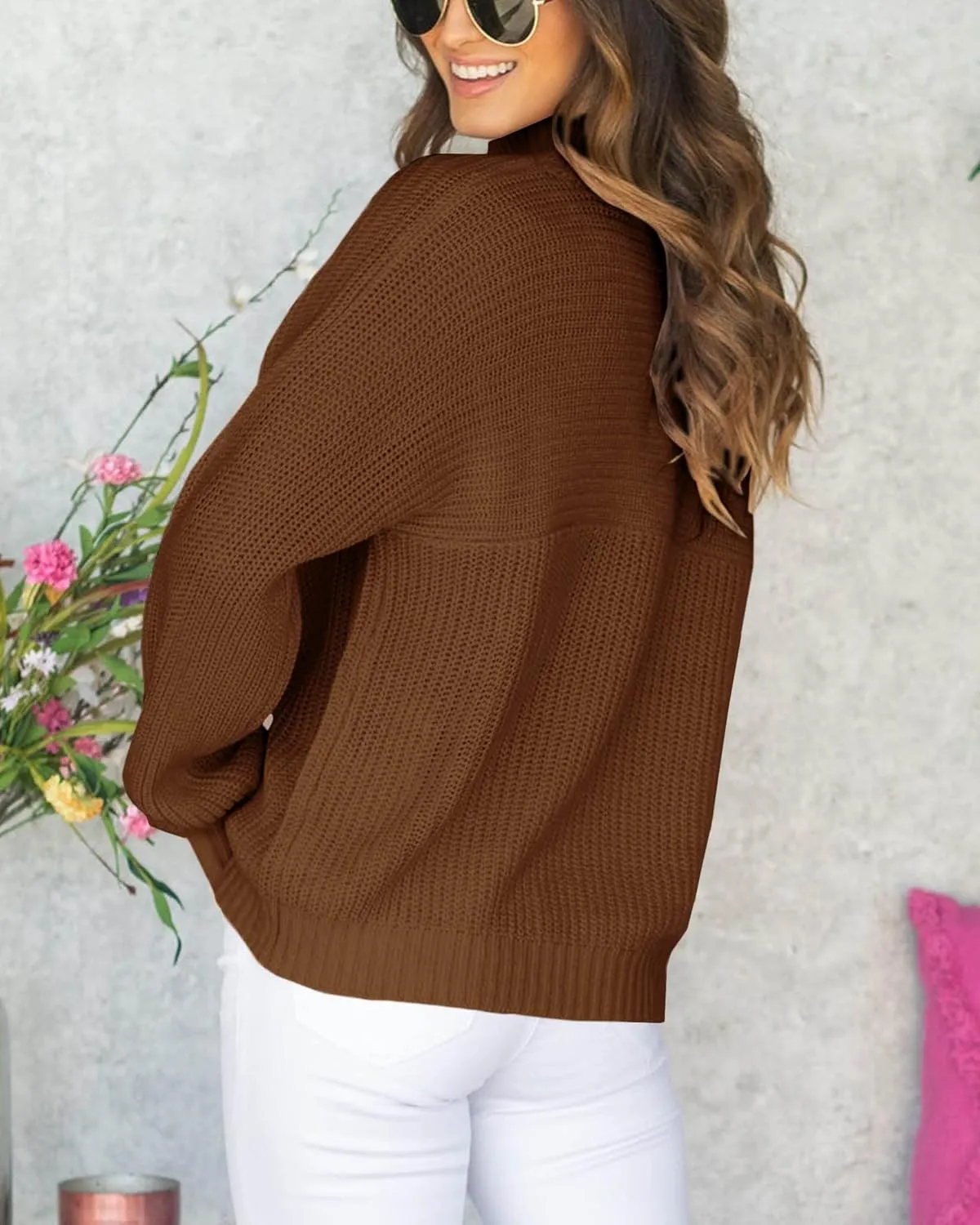 Womens Turtleneck Long Sleeve Knit Pullover Sweaters Solid Fall Winter Casual Spilt Hem Sweater Tops