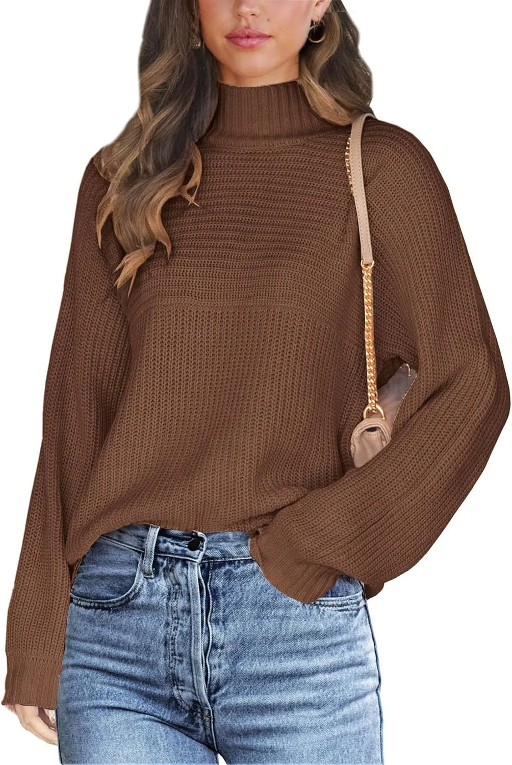 Womens Turtleneck Long Sleeve Knit Pullover Sweaters Solid Fall Winter Casual Spilt Hem Sweater Tops