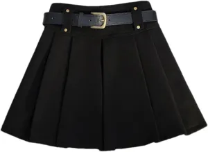 Women's Vintage Mini Skirt  Pleated High Waist with Belt A-Line All-Match Tennis Skirts