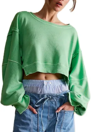 Womens Y2k Cropped Sweatshirts Crew Neck Oversized Sweatshirt Loose Long Sleeve Shirts Going Out Fall Fashion