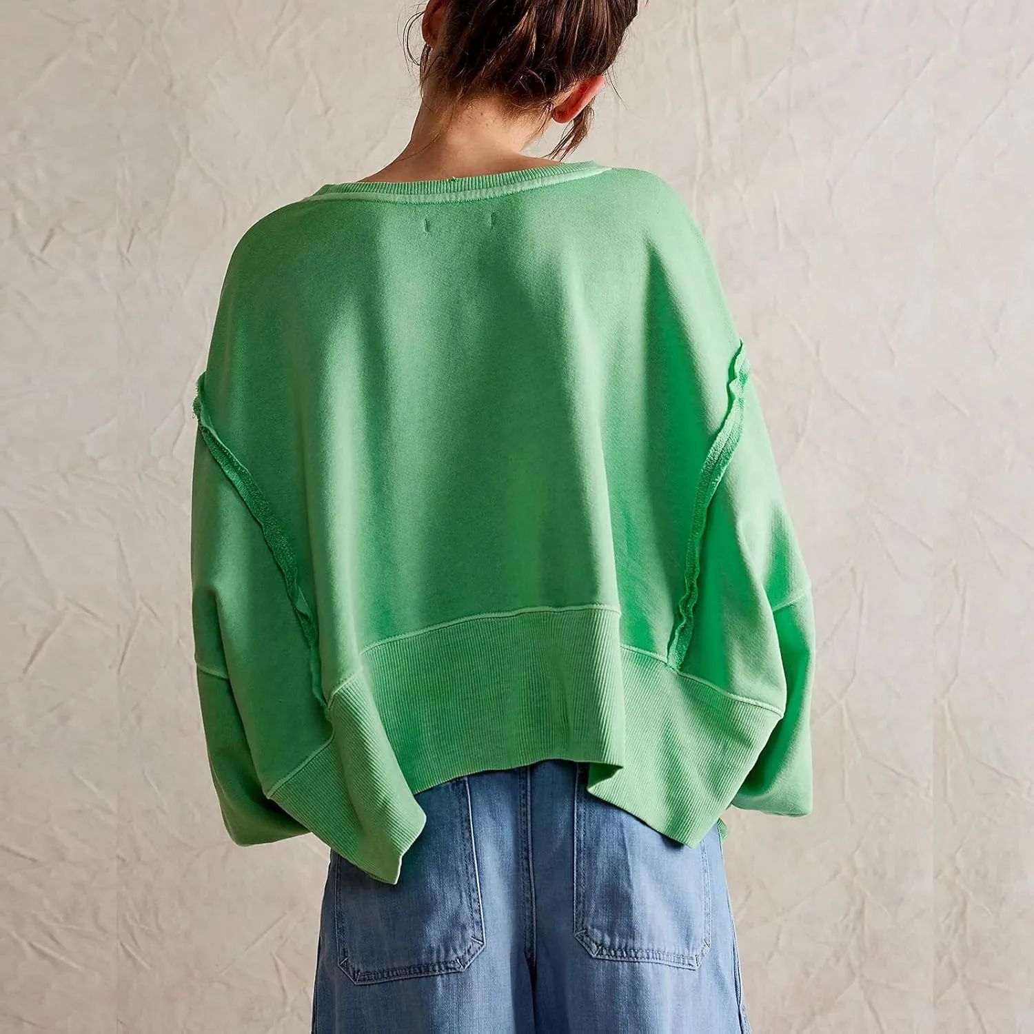 Womens Y2k Cropped Sweatshirts Crew Neck Oversized Sweatshirt Loose Long Sleeve Shirts Going Out Fall Fashion