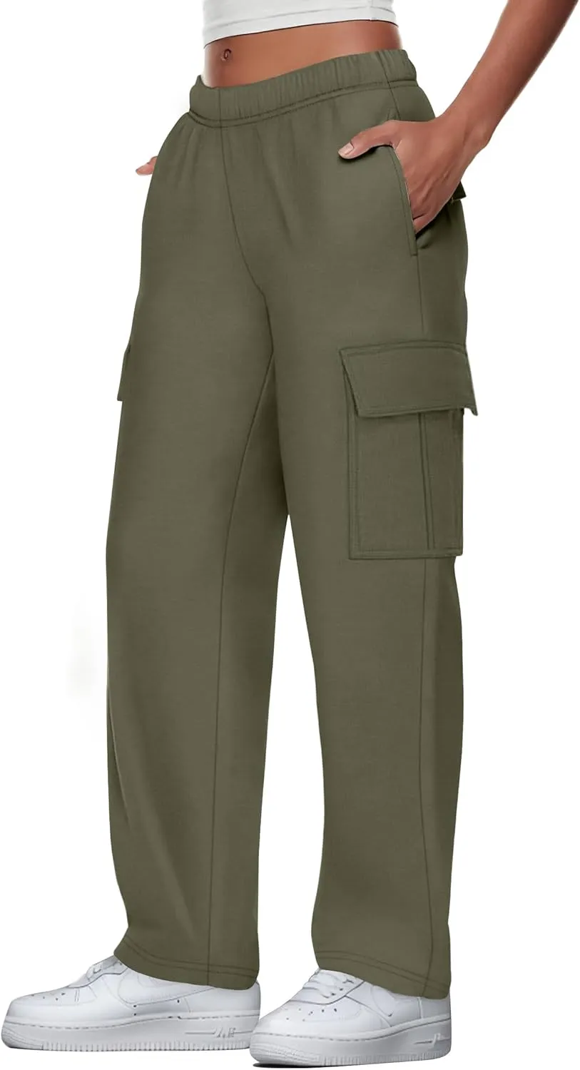 XIEERDUO Womens 2024 Spring Summer Pants Casual Cargo Sweatpants Wide Leg High Waisted Trousers with 6 Pocket