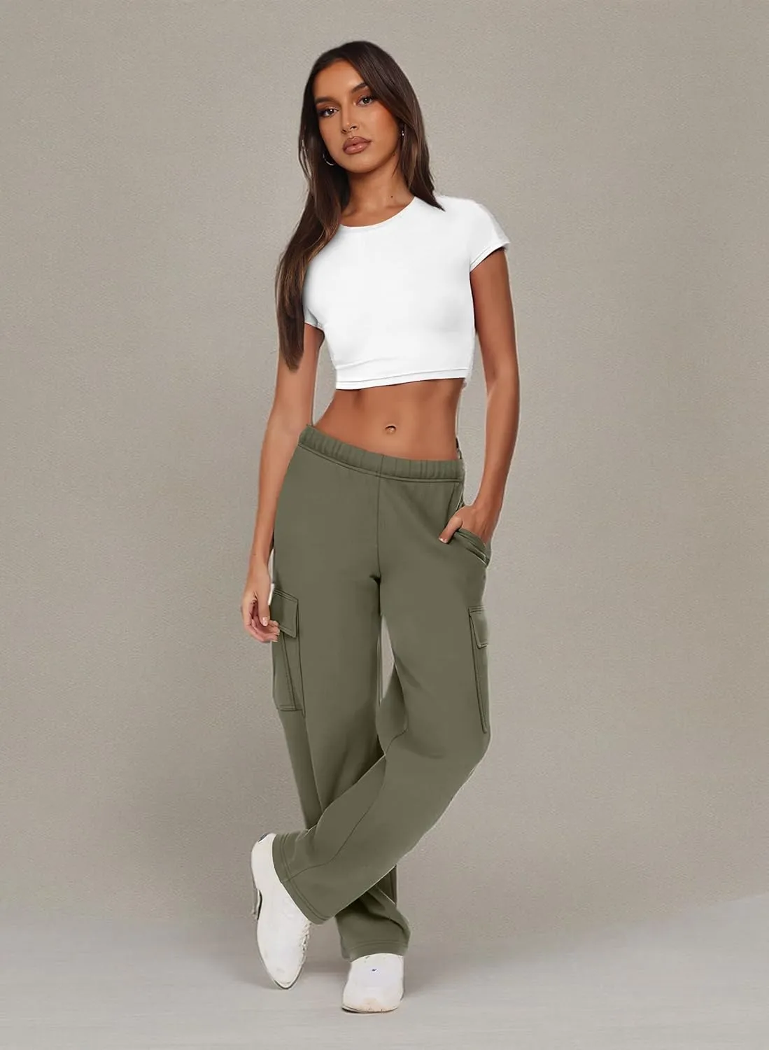 XIEERDUO Womens 2024 Spring Summer Pants Casual Cargo Sweatpants Wide Leg High Waisted Trousers with 6 Pocket