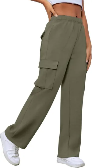 XIEERDUO Womens 2024 Spring Summer Pants Casual Cargo Sweatpants Wide Leg High Waisted Trousers with 6 Pocket