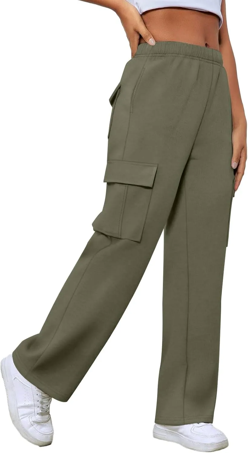 XIEERDUO Womens 2024 Spring Summer Pants Casual Cargo Sweatpants Wide Leg High Waisted Trousers with 6 Pocket