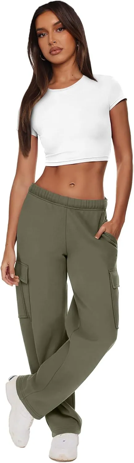 XIEERDUO Womens 2024 Spring Summer Pants Casual Cargo Sweatpants Wide Leg High Waisted Trousers with 6 Pocket
