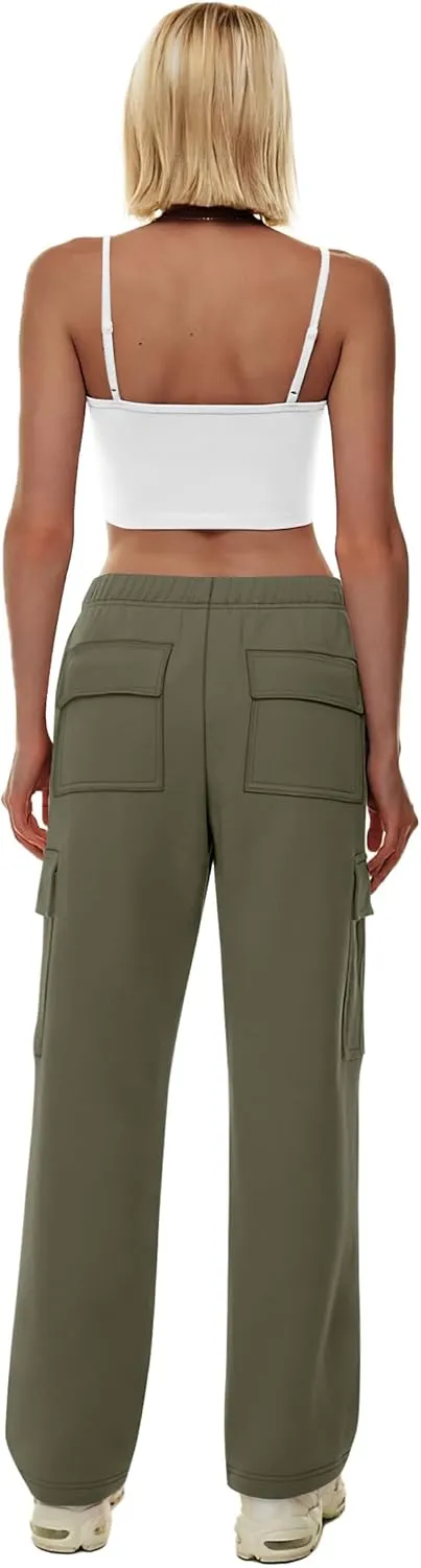 XIEERDUO Womens 2024 Spring Summer Pants Casual Cargo Sweatpants Wide Leg High Waisted Trousers with 6 Pocket