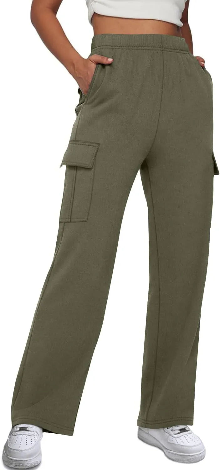 XIEERDUO Womens 2024 Spring Summer Pants Casual Cargo Sweatpants Wide Leg High Waisted Trousers with 6 Pocket
