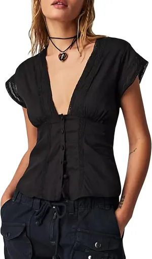 Y2k Button Down Shirts Women Slim Fit Short Sleeve Top Vintage Puff Sleeve Lapel Gingham Summer Going Out Blouse