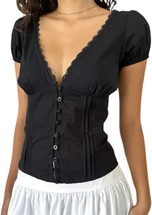 Y2k Button Down Shirts Women Slim Fit Short Sleeve Top Vintage Puff Sleeve Lapel Gingham Summer Going Out Blouse