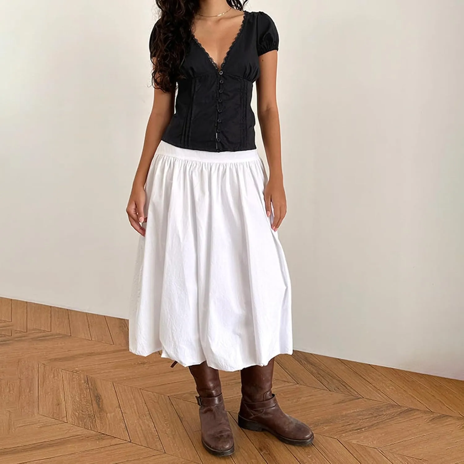 Y2k Button Down Shirts Women Slim Fit Short Sleeve Top Vintage Puff Sleeve Lapel Gingham Summer Going Out Blouse