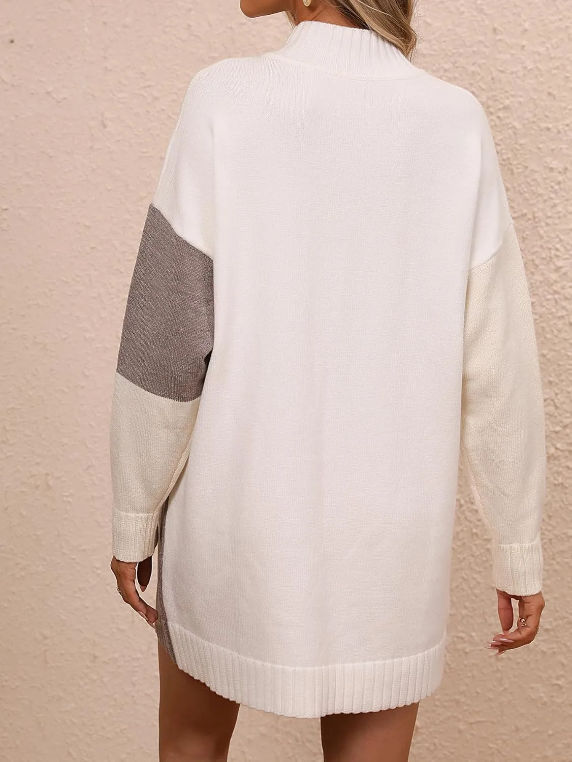 yoeasy Women's Color Block Knit Tunic Sweater Dress Crew Neck Long Sleeve Mini Tunic Pullover Sweater