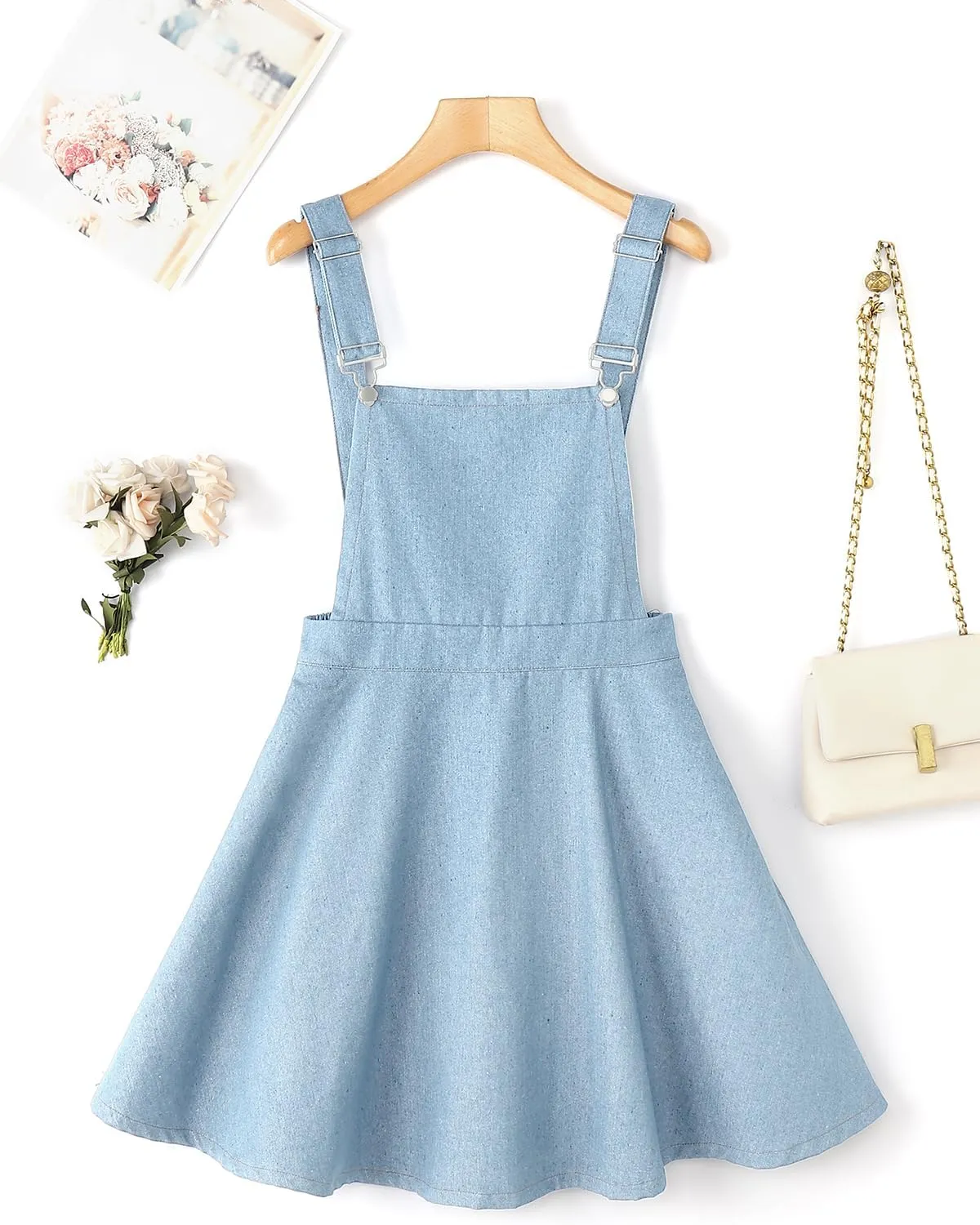 YOINS Overall Pinafore Dresses for Women Adjustable Straps Pleated Mini Cute Suspender Skirts Pinafore Dress