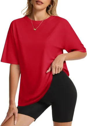 YUCOLEN Oversized T Shirts for Women Loose Fit Short Sleeve Crewneck Plus Size Tops UPF 50  Casual Workout Summer Tees