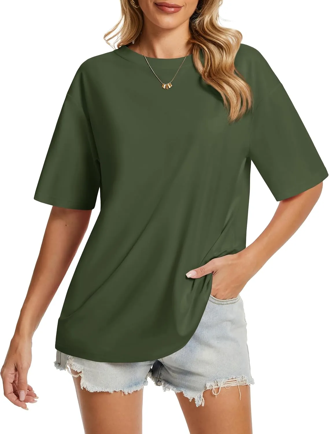 YUCOLEN Oversized T Shirts for Women Loose Fit Short Sleeve Crewneck Plus Size Tops UPF 50  Casual Workout Summer Tees