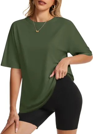 YUCOLEN Oversized T Shirts for Women Loose Fit Short Sleeve Crewneck Plus Size Tops UPF 50  Casual Workout Summer Tees