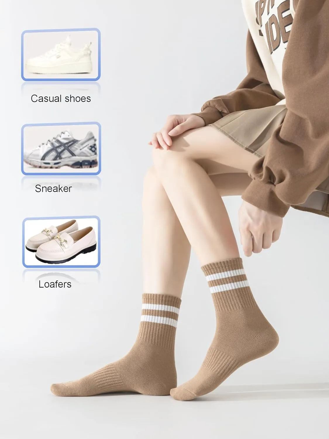 YUWELL Womens Striped Crew Socks, Cotton Cozy Casual Socks for Women 4 Pairs, Size 5-10