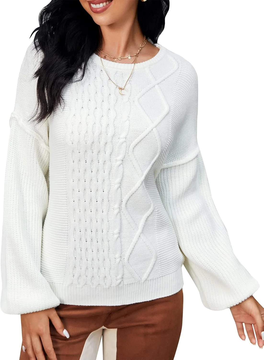 ZAFUL Women Crewneck Sweater Casual Long Sleeve Loose Knit Pullover Tops