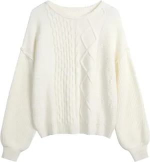 ZAFUL Women Crewneck Sweater Casual Long Sleeve Loose Knit Pullover Tops