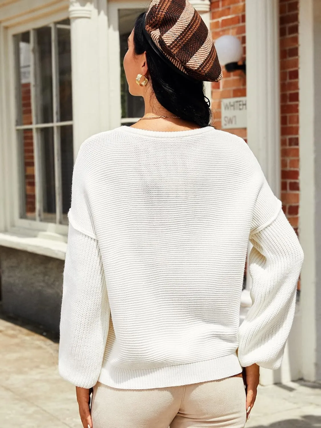 ZAFUL Women Crewneck Sweater Casual Long Sleeve Loose Knit Pullover Tops