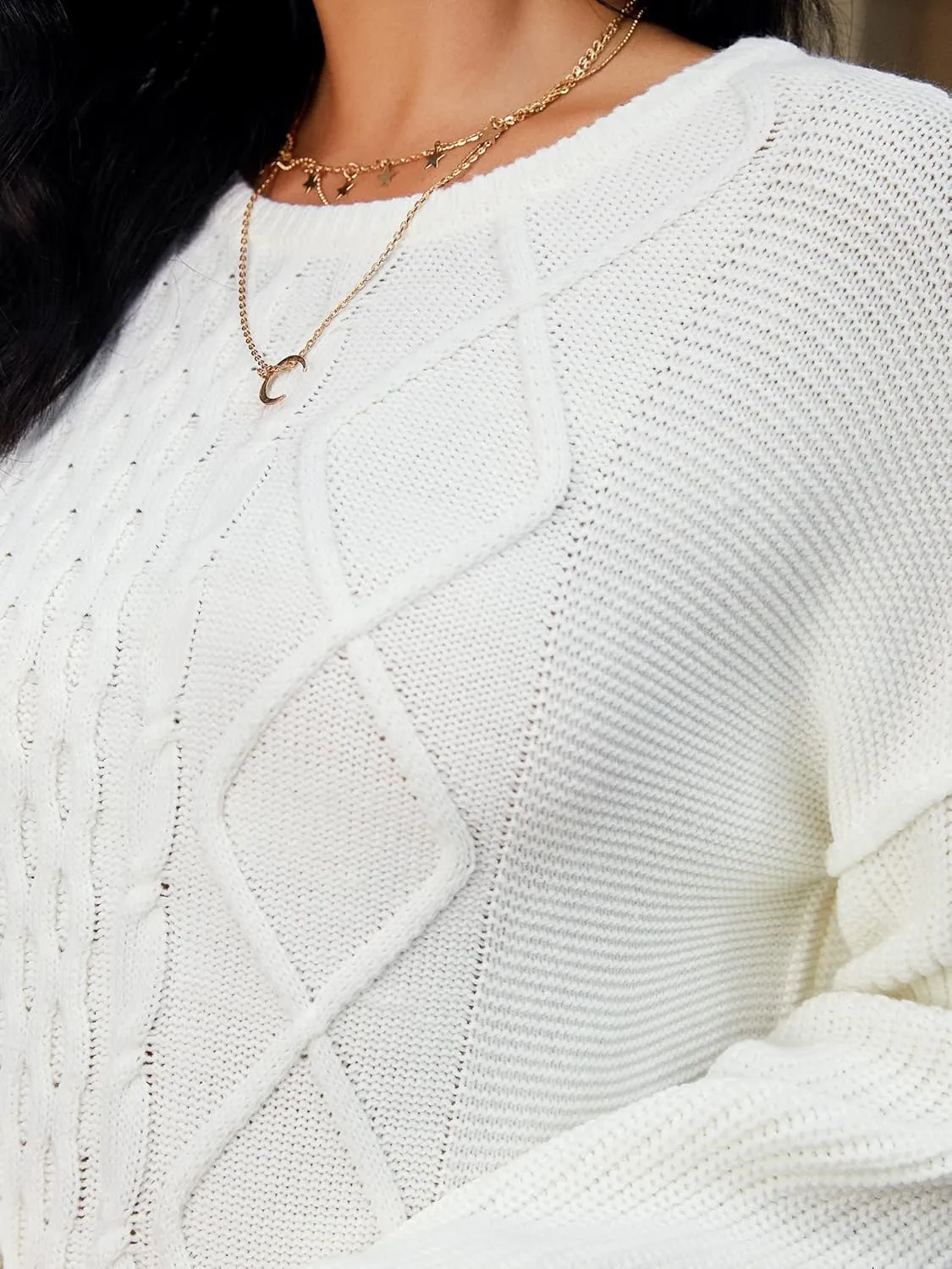 ZAFUL Women Crewneck Sweater Casual Long Sleeve Loose Knit Pullover Tops